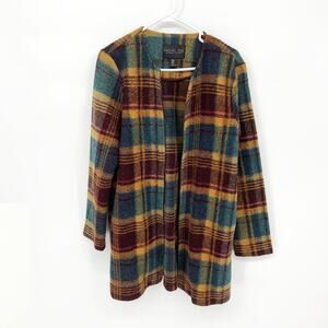 Rachel Zoe Wool Blend Multicolor Retro Plaid Open Coat  Size M Dark Academia